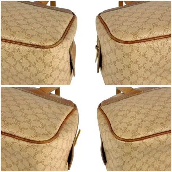 Celine Mini Boston Bag Top Handle Bag Macadam Pattern Beige Vintage - Picture 6 of 10